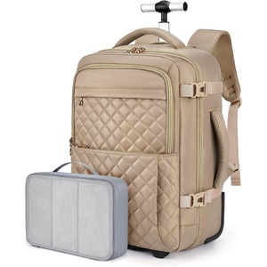 BAGSMART Rolling Backpack for Women, Wheeled Backpack with Packing Cube, Travel Back pack with Wheels, Carry On Suitcase Bag 17 Inch Large Roller Daypack, Black(Champagne)
