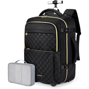 BAGSMART Rolling Backpack for Women, Wheeled Backpack with Packing Cube, Travel Back pack with Wheels, Carry On Suitcase Bag 17 Inch Large Roller Daypack, Black(Black)