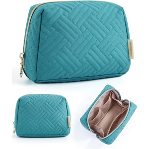 BAGSMART Small Makeup Bag, Puffy Wide-open Zipper Cosmetic Pouch, Pink(01-Teal Blue)