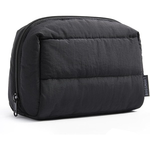 BAGSMART Small Makeup Bag, Puffy Wide-open Zipper Cosmetic Pouch, Pink(1-Black)