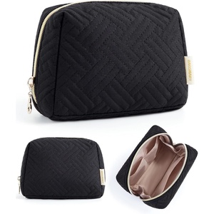 BAGSMART Small Makeup Bag, Puffy Wide-open Zipper Cosmetic Pouch, Pink(Black)