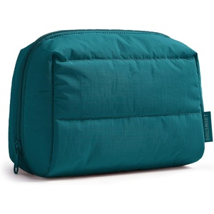 BAGSMART Small Makeup Bag, Puffy Wide-open Zipper Cosmetic Pouch, Pink(Deep Teal)
