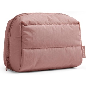 BAGSMART Small Makeup Bag, Puffy Wide-open Zipper Cosmetic Pouch, Pink(Dusty Rose)