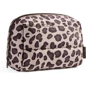 BAGSMART Small Makeup Bag, Puffy Wide-open Zipper Cosmetic Pouch, Pink(Leopard)