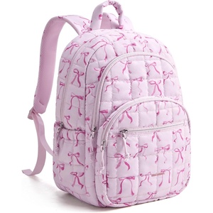 BAGSMART Travel Backpack for Women, 15.6″ College Laptop Backpack, Black(Pink Bow Print)