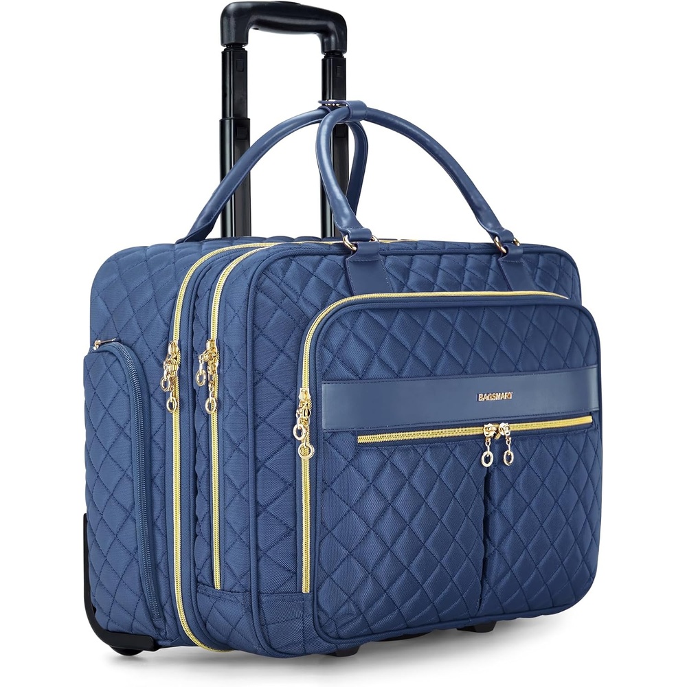 image:imageBAGSMART Rolling Laptop Bag Women 173Inch Quilted Briefcase on Wheels Computer Case for Business Travel WorkNavy Blue