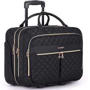BAGSMART Rolling Laptop Bag Women, 17.3-Inch Quilted Briefcase on Wheels, Computer Case for Business Travel Work(Black)