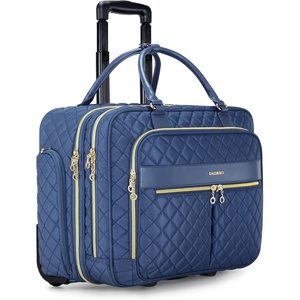 BAGSMART Rolling Laptop Bag Women, 17.3-Inch Quilted Briefcase on Wheels, Computer Case for Business Travel Work(Navy Blue)