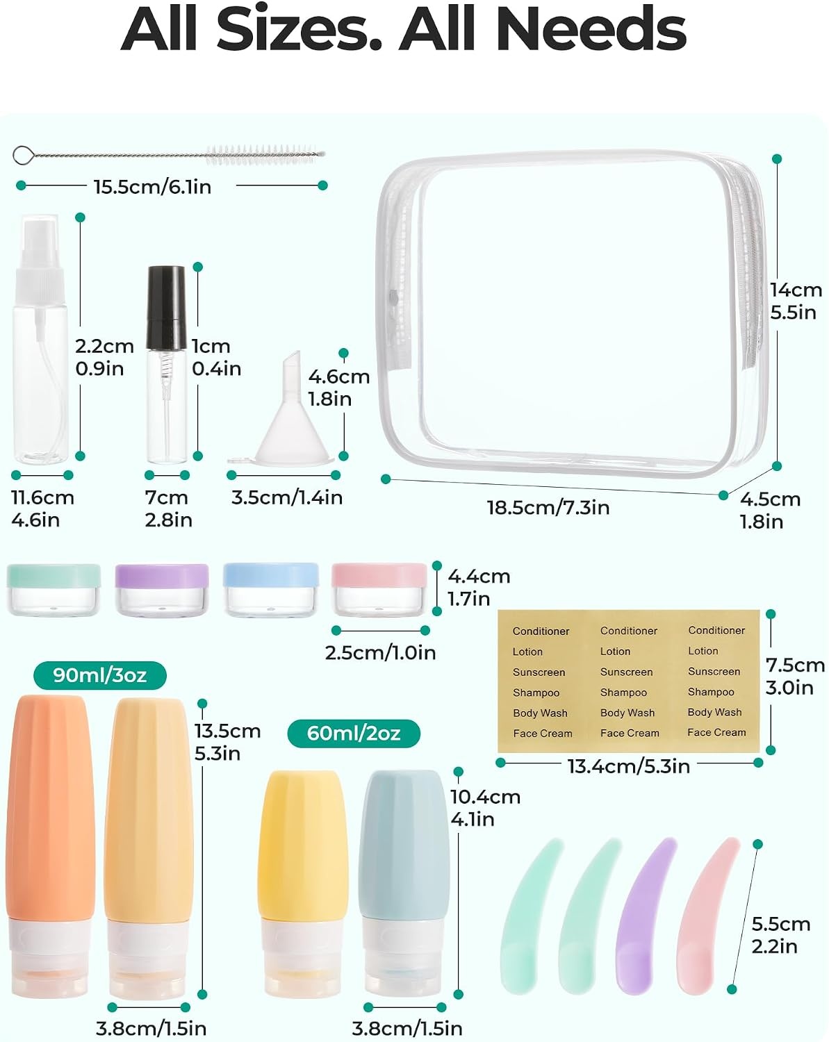 image:imageBAGSMART 18 Pack TSA Approved Travel Bottles for Toiletries Leak Proof Silicone Travel Size Containers Bottles for Shampoo Purple03Soft Pastel