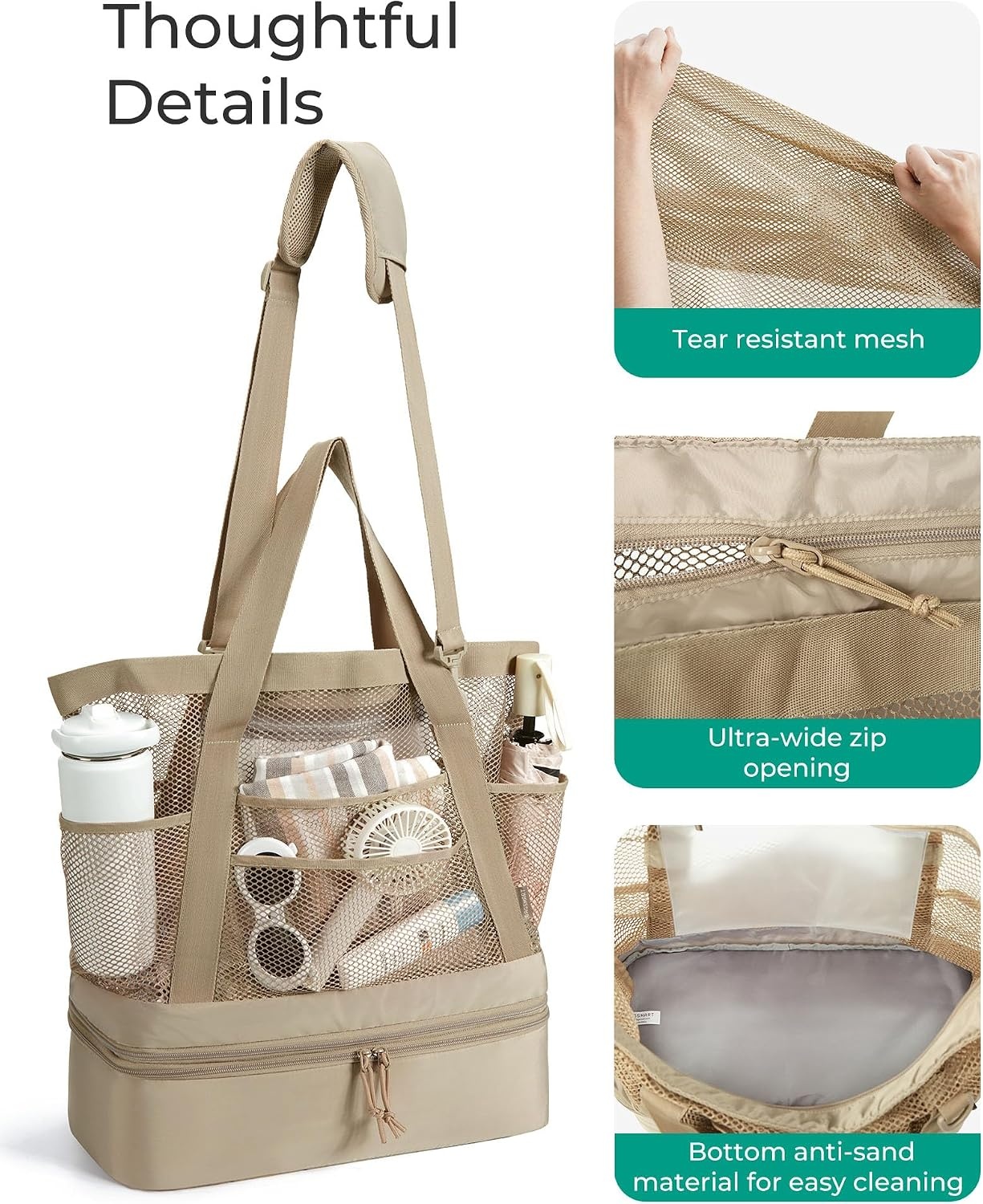 image:imageBAGSMART Beach Bag for Women Large Beach Bag Swim Pool BagCamel