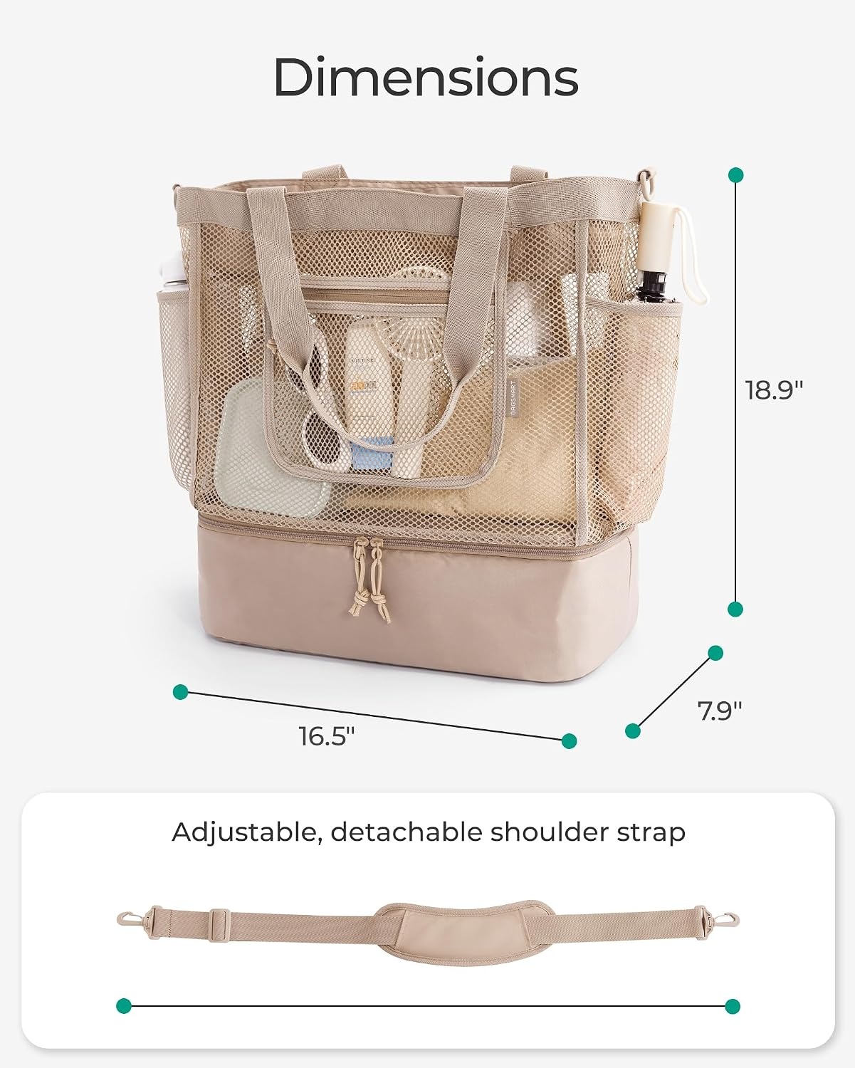 image:imageBAGSMART Beach Bag for Women Mesh Tote Bags with Zipper Sandproof Vacation Essentials with Cooler for Swim Cruise PoolAcamel