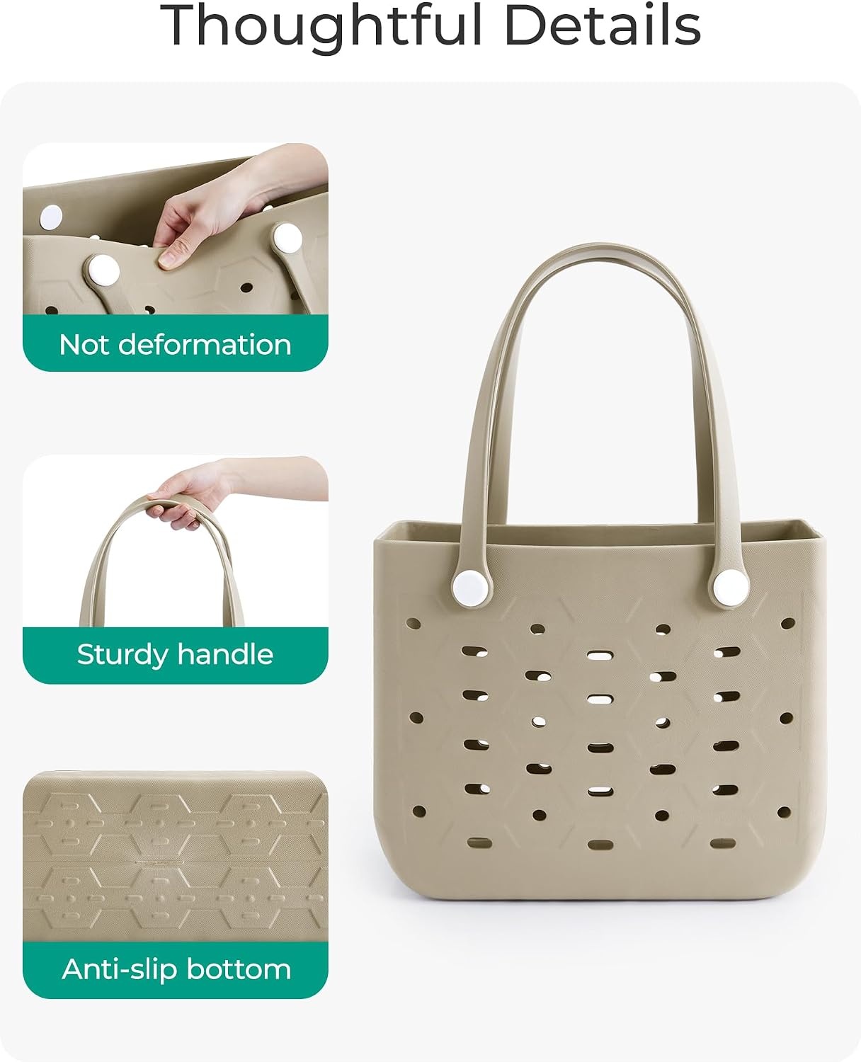 image:imageBAGSMART Beach Bag for Women Waterresistant Rubber Tote Bag Sandproof Vacation Essentials for Summer Swim Cruise PoolCamel