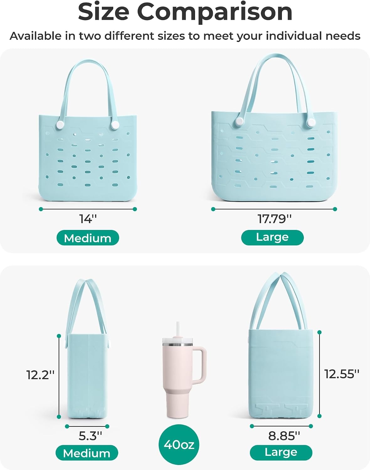 image:imageBAGSMART Beach Bag for Women Waterresistant Rubber Tote Bag Sandproof Vacation Essentials for Summer Swim Cruise PoolSea Glass Sage