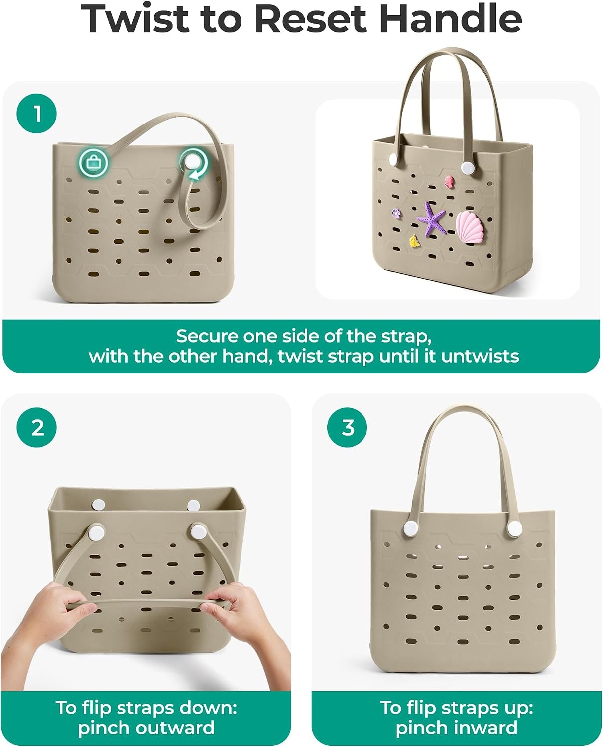 image:imageBAGSMART Beach Bag for Women Waterresistant Rubber Tote Bag Sandproof Vacation Essentials for Summer Swim Cruise PoolSea Glass Sage