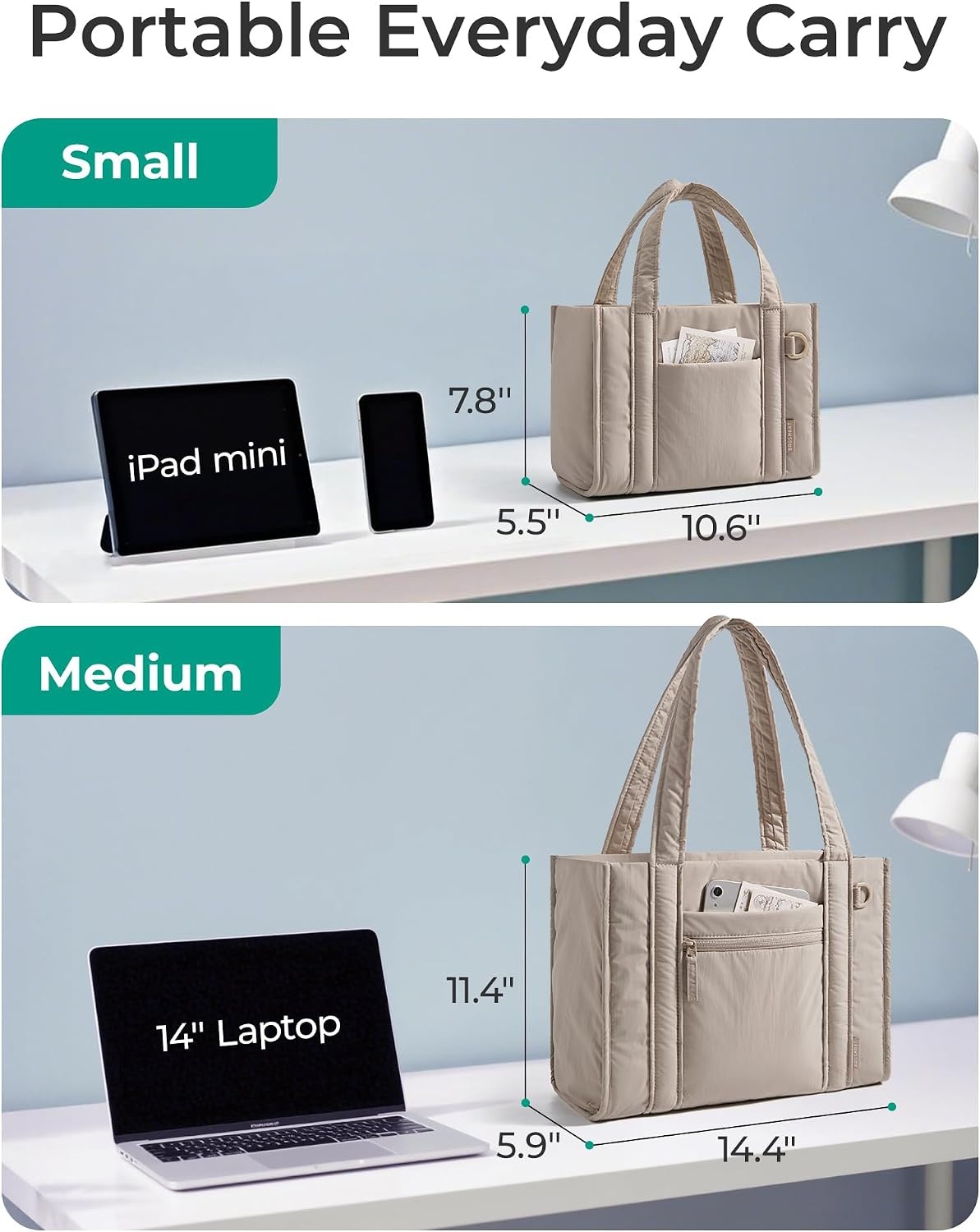 image:imageBAGSMART Boxy Tote Bag for Women Crossbody Work Bag with ZipperKhaki