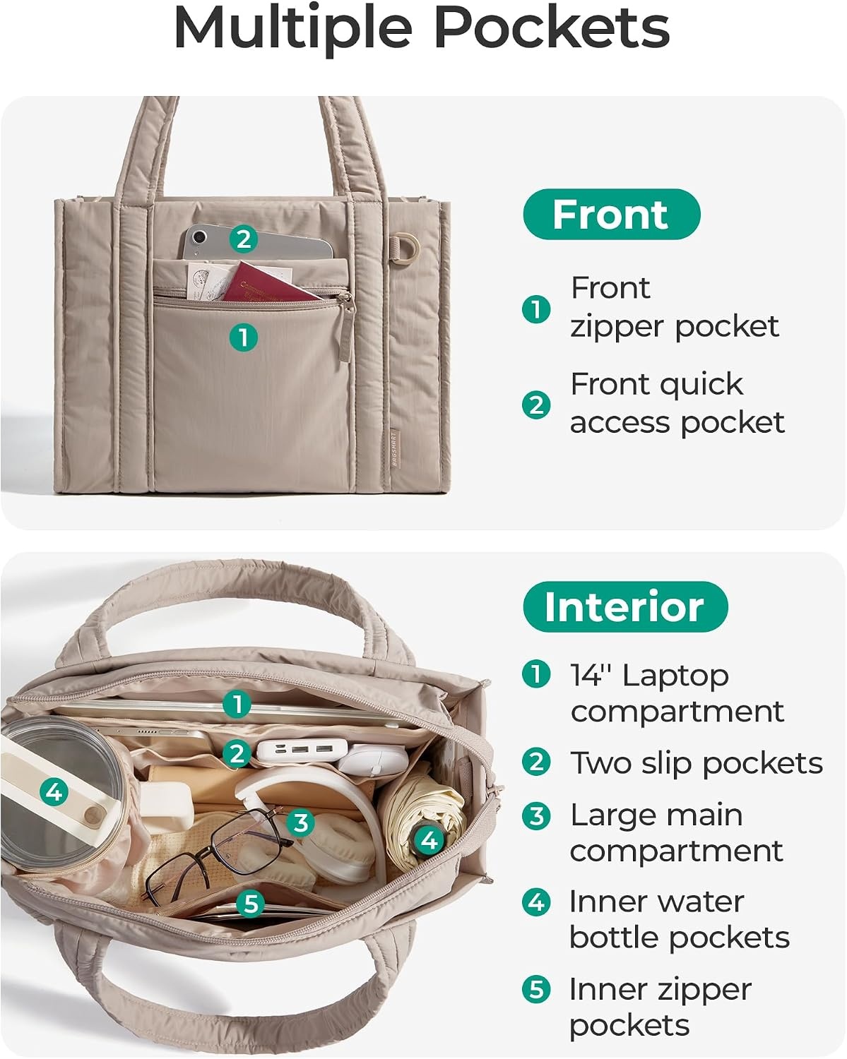 image:imageBAGSMART Boxy Tote Bag for Women Crossbody Work Bag with ZipperPink