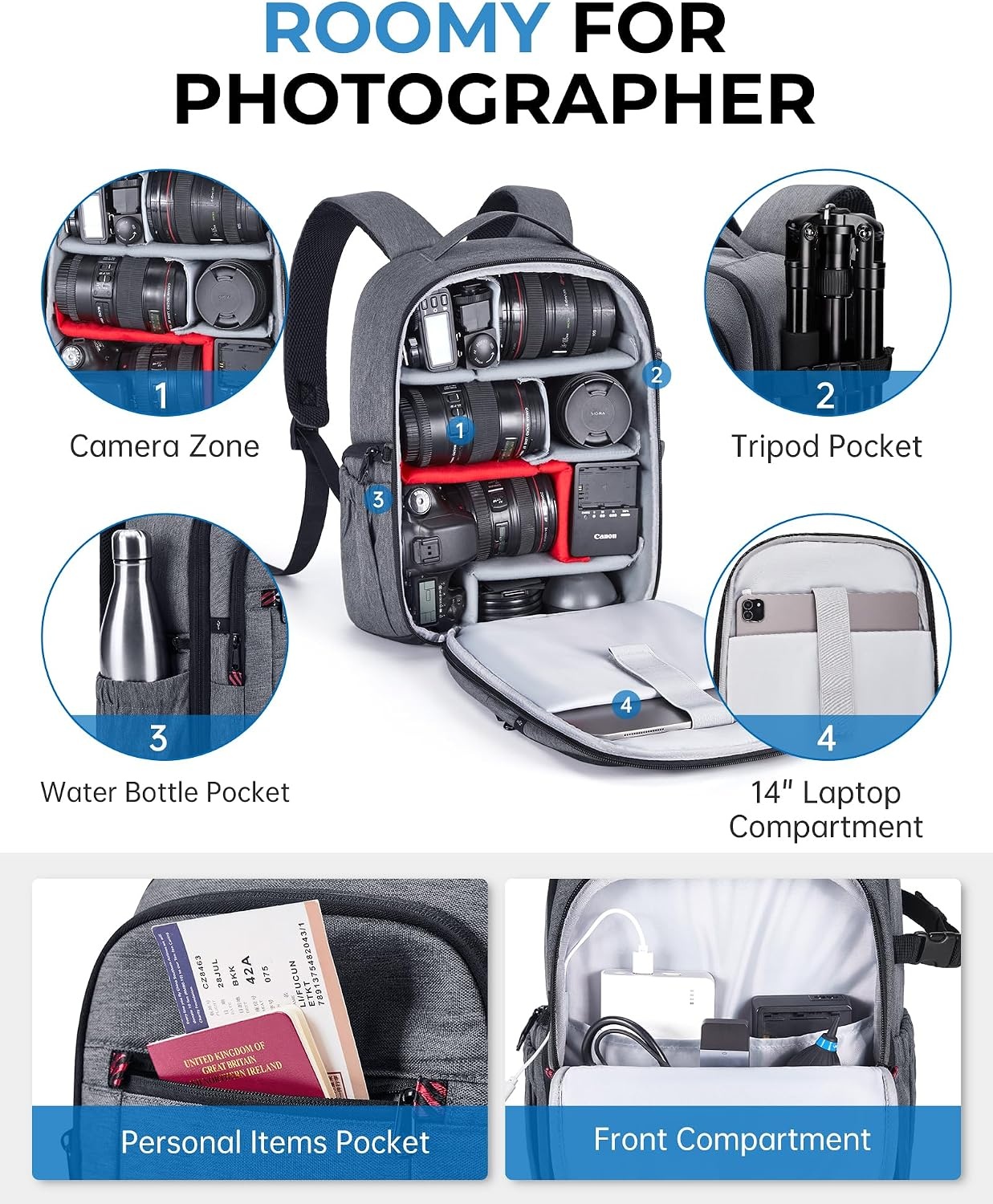 image:imageBAGSMART Camera Bag DSLR SLR Small Camera Backpack Fits 13 Inch Laptop Photography Backpacks with Rain Cover amp Tripod Holder