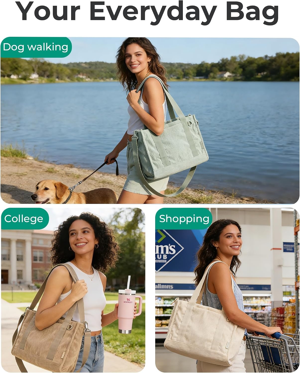 image:imageBAGSMART Corduroy Tote Bag for Women Small College Teacher Laptop HandbagCandy Pink