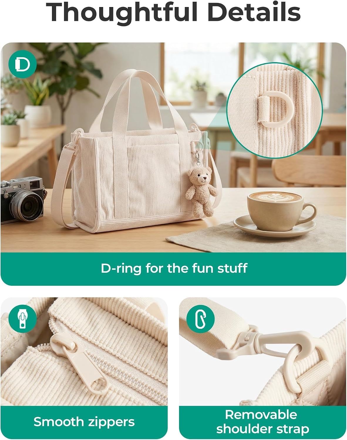 image:imageBAGSMART Corduroy Tote Bag for Women Small College Teacher Laptop HandbagLatte Brown