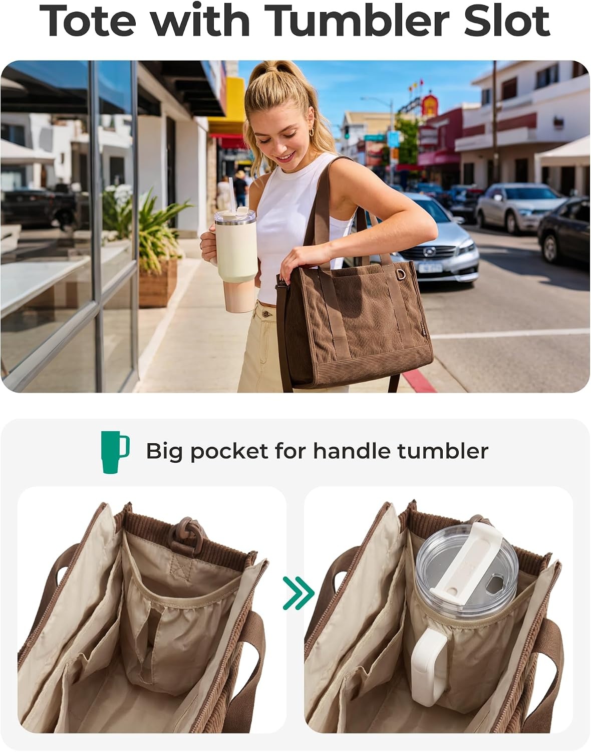 image:imageBAGSMART Corduroy Tote Bag for Women Small College Teacher Laptop HandbagLight Green