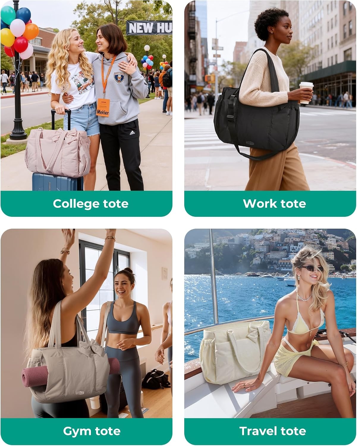 image:imageBAGSMART Crush Bow Tote Bag for Women Puffer Travel Work Yoga Laptop BagCocoa Brown