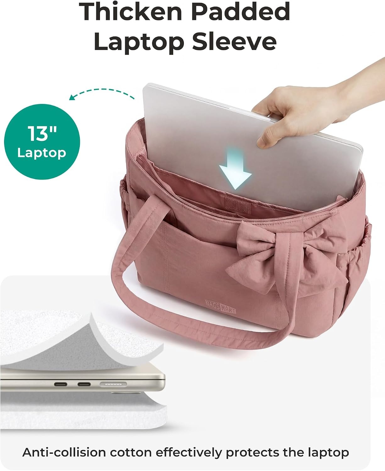 image:imageBAGSMART Crush Bow Tote Bag for Women Puffer Travel Work Yoga Laptop BagDark Brown