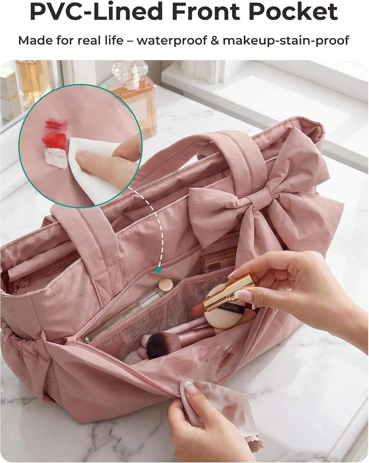 image:imageBAGSMART Crush Bow Tote Bag for Women Puffer Travel Work Yoga Laptop BagDark Pink