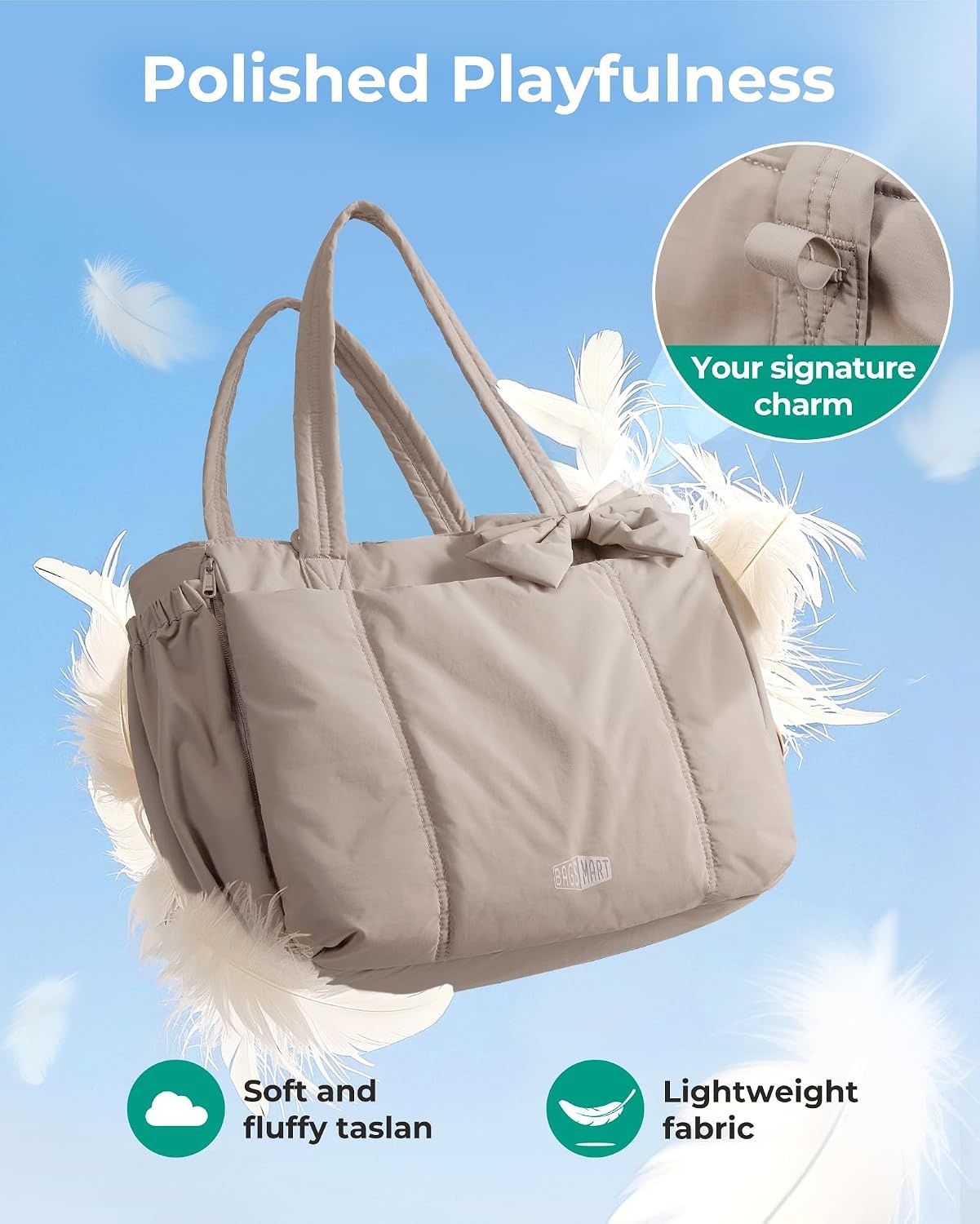 image:imageBAGSMART Crush Bow Tote Bag for Women Puffer Travel Work Yoga Laptop BagLatte Brown