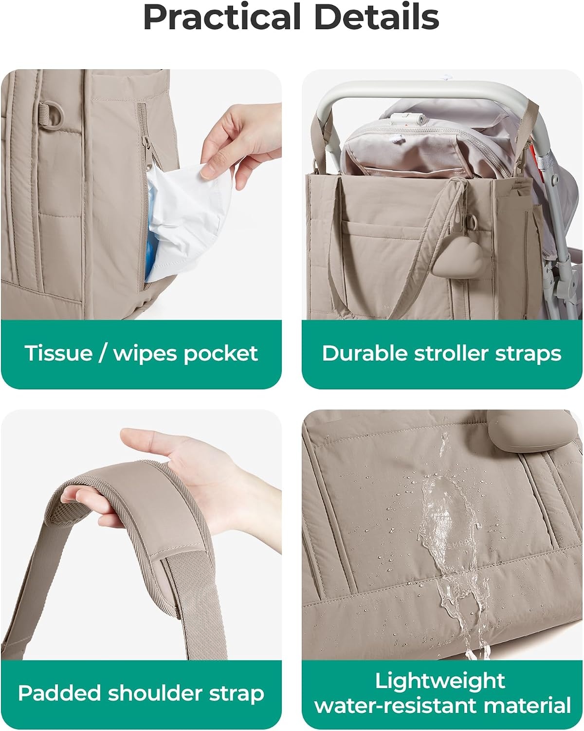 image:imageBAGSMART Diaper Bag Tote Puffer Baby Bag Lightweight for Travel WorkGrayish Brown