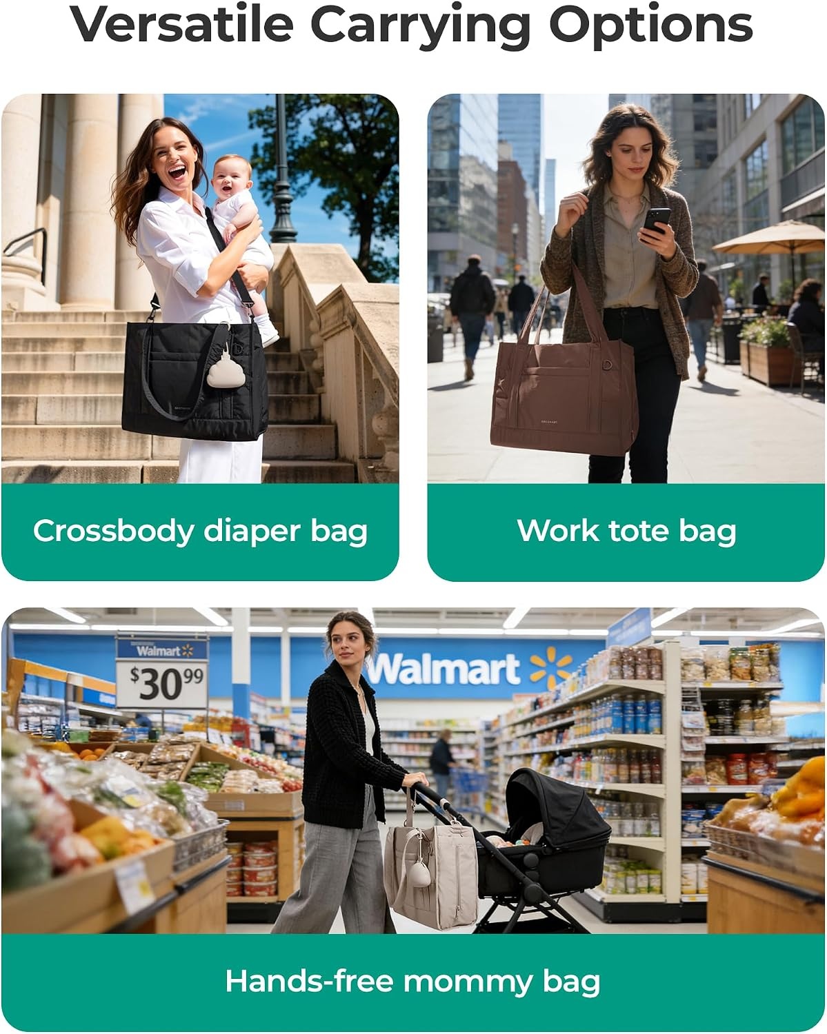image:imageBAGSMART Diaper Bag Tote Puffer Baby Bag Lightweight for Travel WorkGrayish Brown