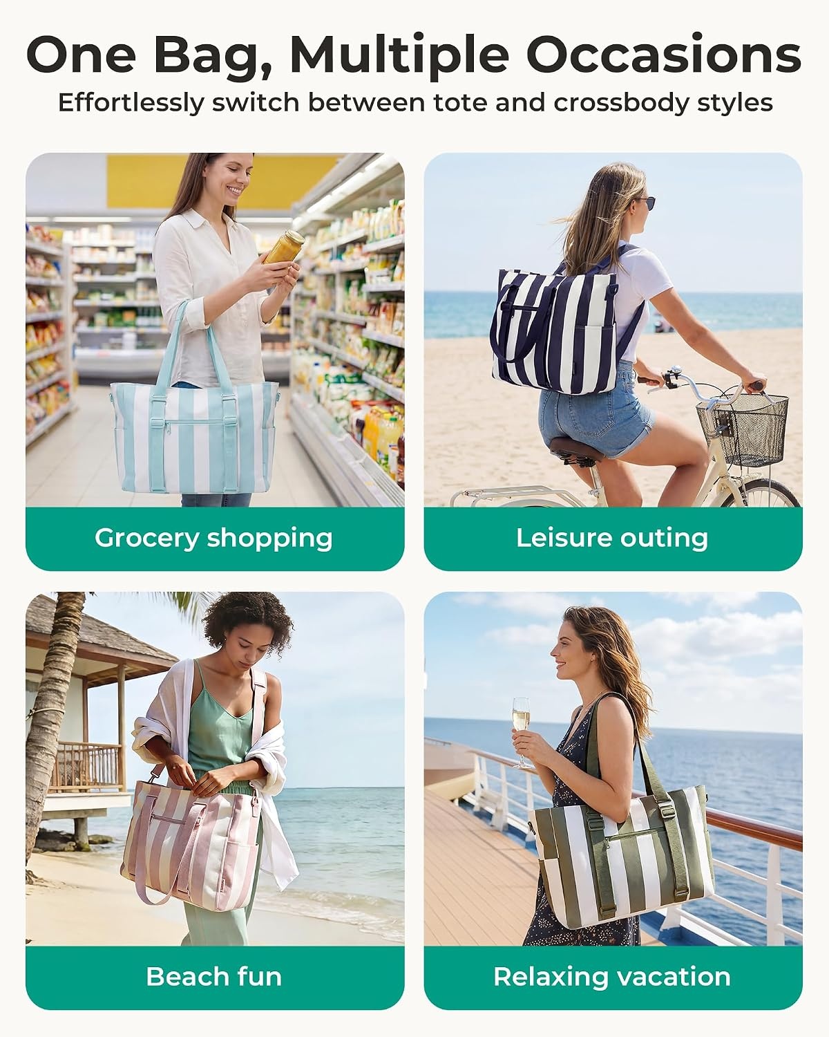 image:imageBAGSMART Large Beach Bag for Women Oversize Tote Bag for TravelSwim PoolSummerSky Blue Stripe