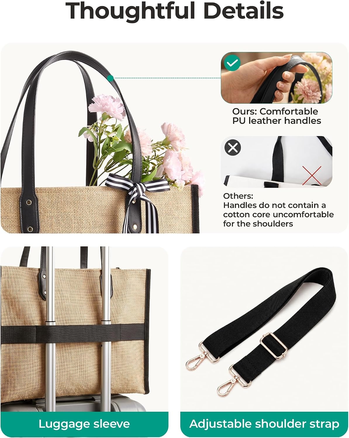 image:imageBAGSMART Personalized DIY Tote Bag for Women 206L24L Shoulder HandbagBlack Jute