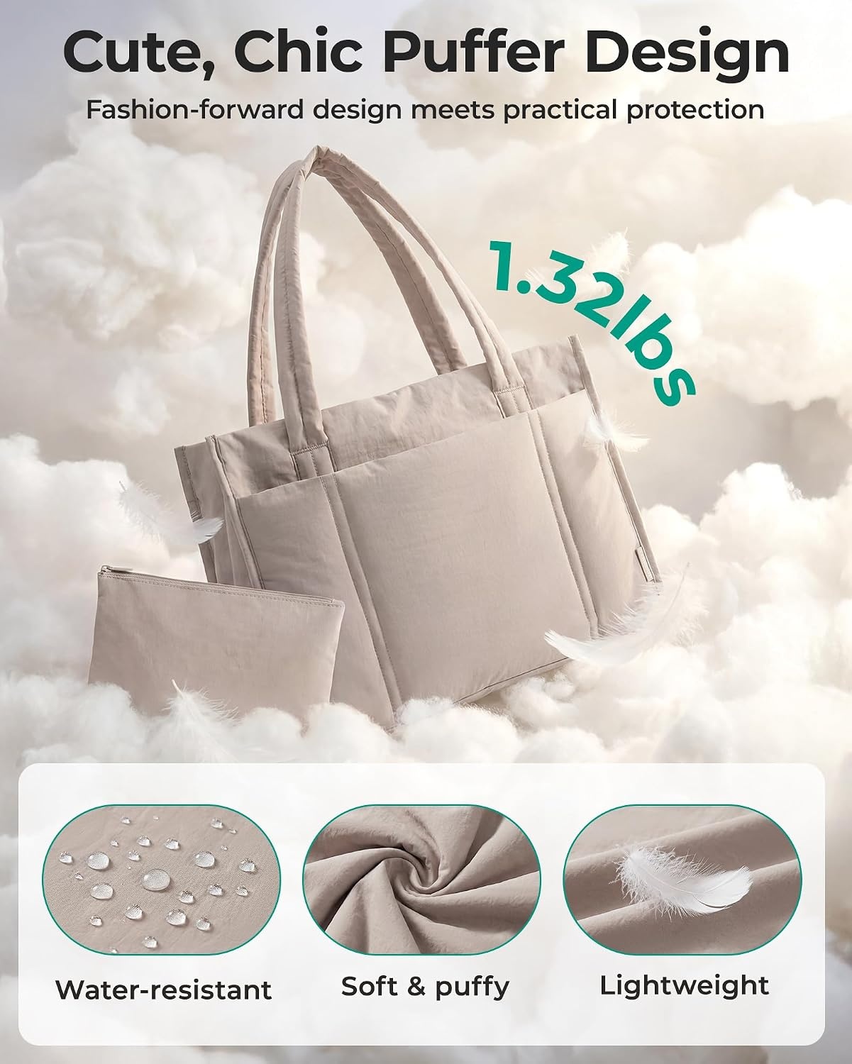 image:imageBAGSMART Puffer Tote Bag for Women 21L26L Work Tote Shoulder HandbagBlack1