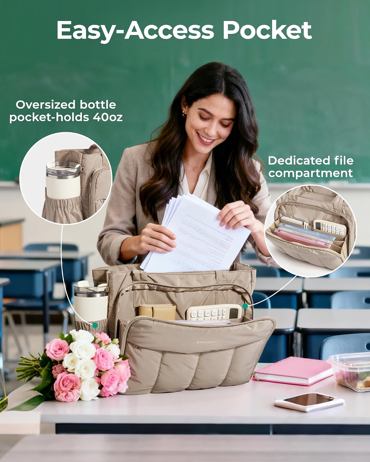 image:imageBAGSMART Puffer Tote Bag for Women 21L26L Work Tote Shoulder HandbagBrown2