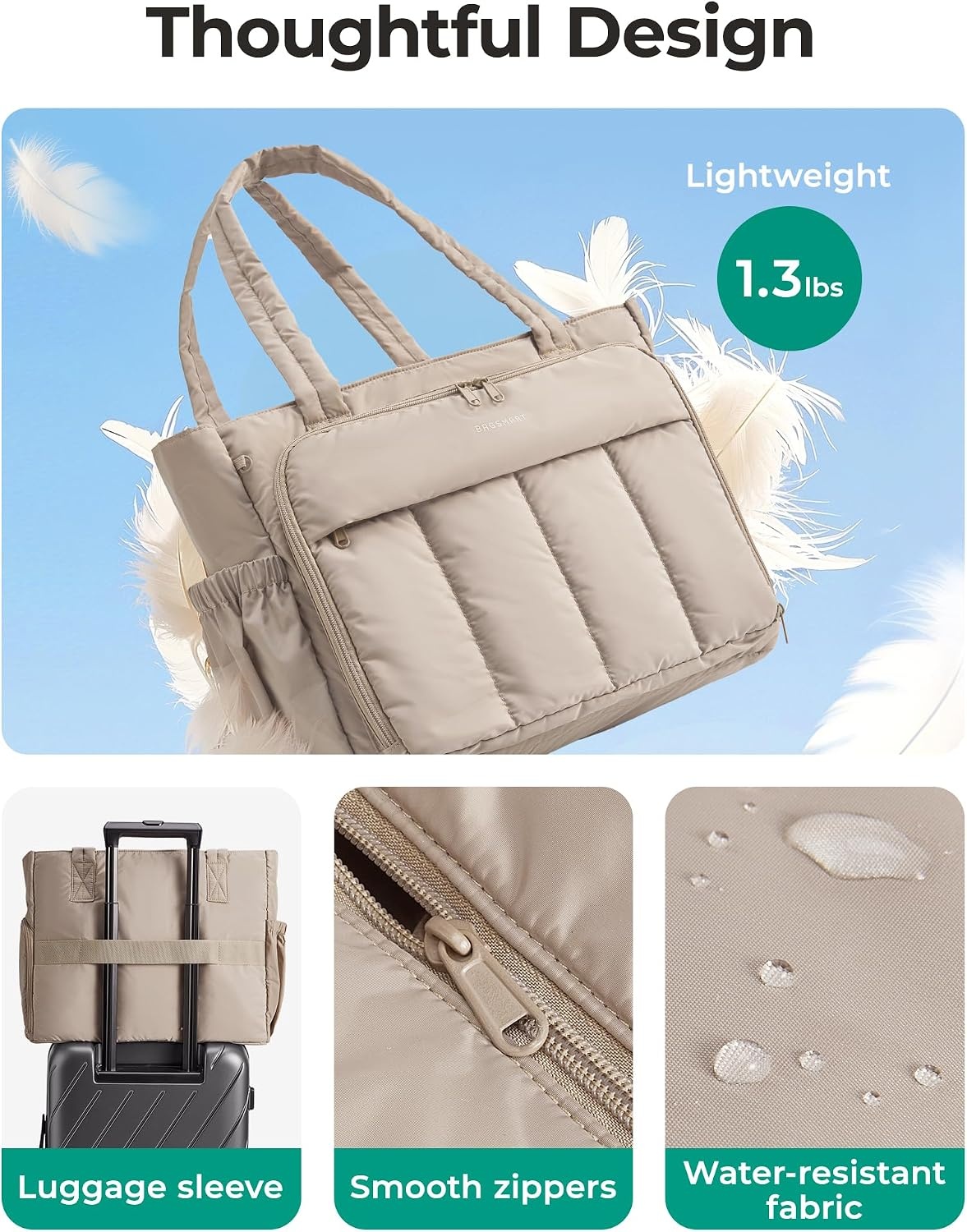 image:imageBAGSMART Puffer Tote Bag for Women 21L26L Work Tote Shoulder HandbagBrown2