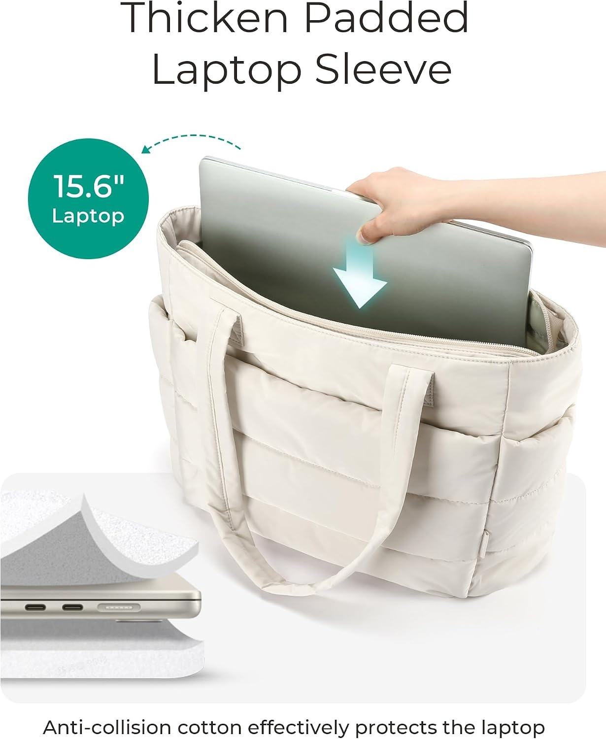 image:imageBAGSMART Puffy Tote Bag for Women Lightweight Work Tote HandbagBeige