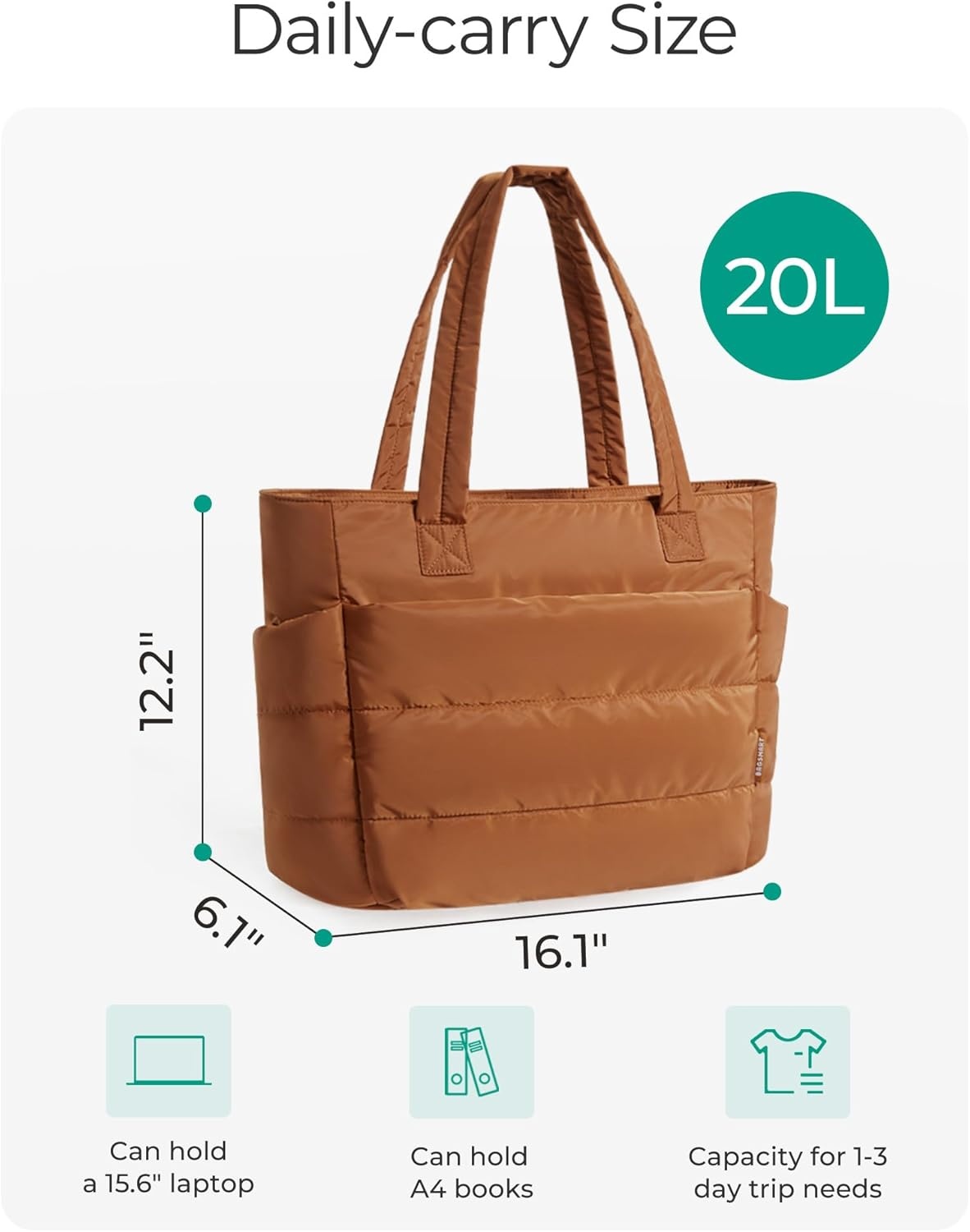 image:imageBAGSMART Puffy Tote Bag for Women Lightweight Work Tote HandbagBrown