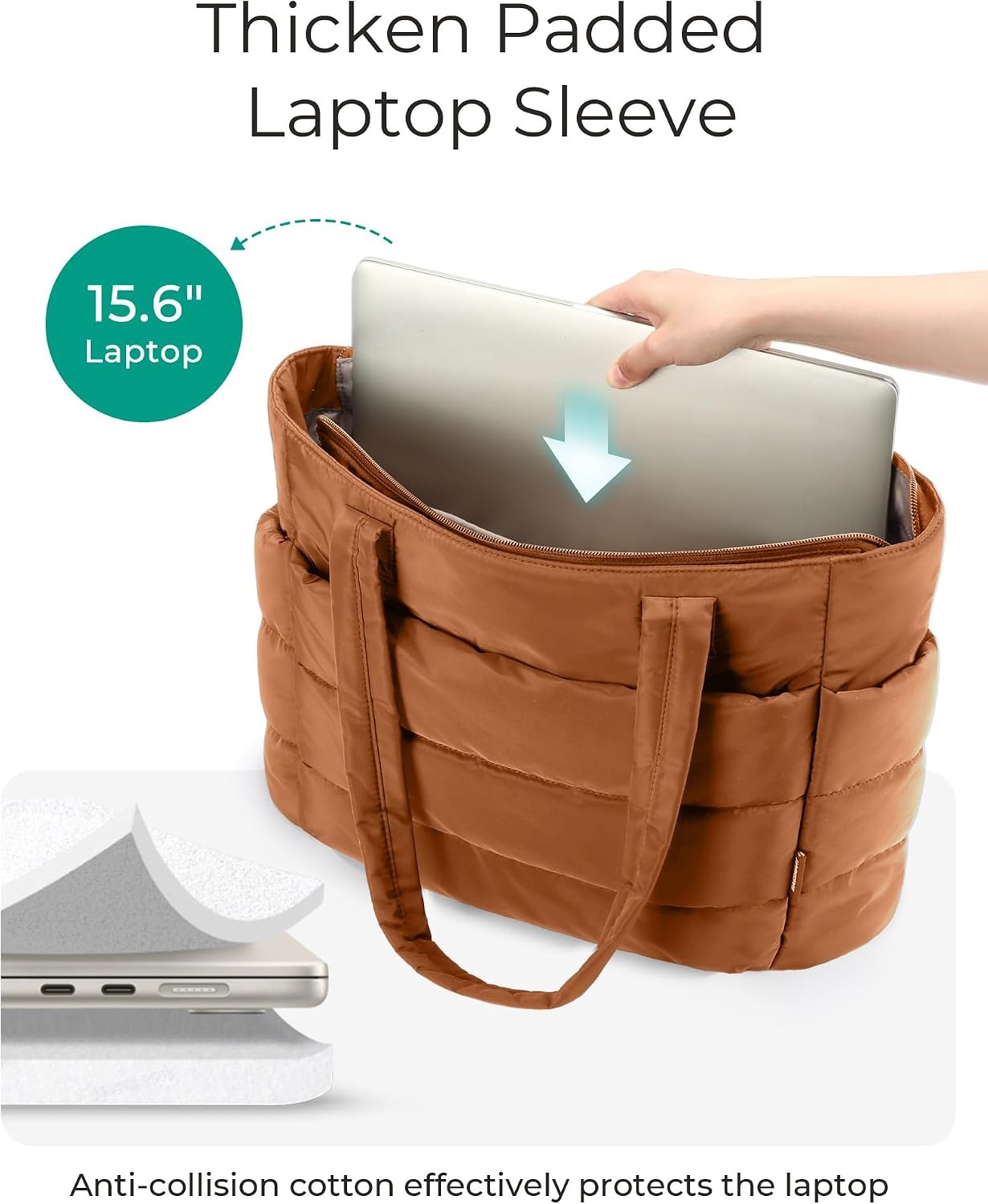 image:imageBAGSMART Puffy Tote Bag for Women Lightweight Work Tote HandbagBrown