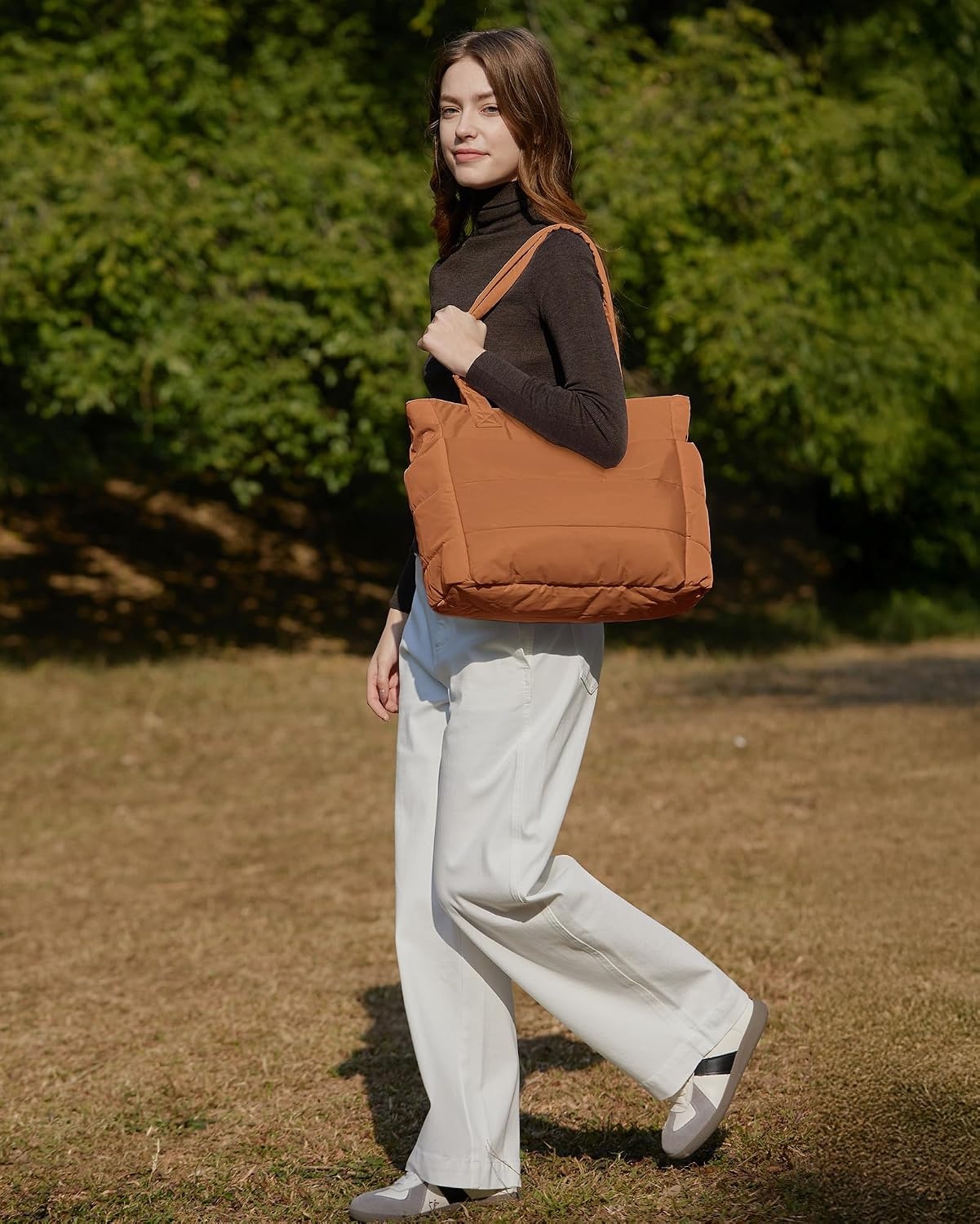 image:imageBAGSMART Puffy Tote Bag for Women Lightweight Work Tote HandbagBrown