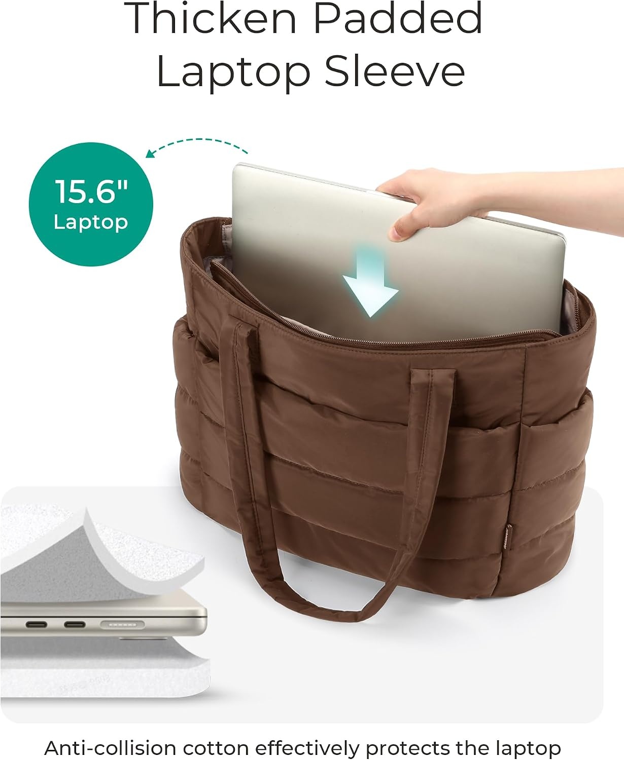 image:imageBAGSMART Puffy Tote Bag for Women Lightweight Work Tote HandbagCoffee