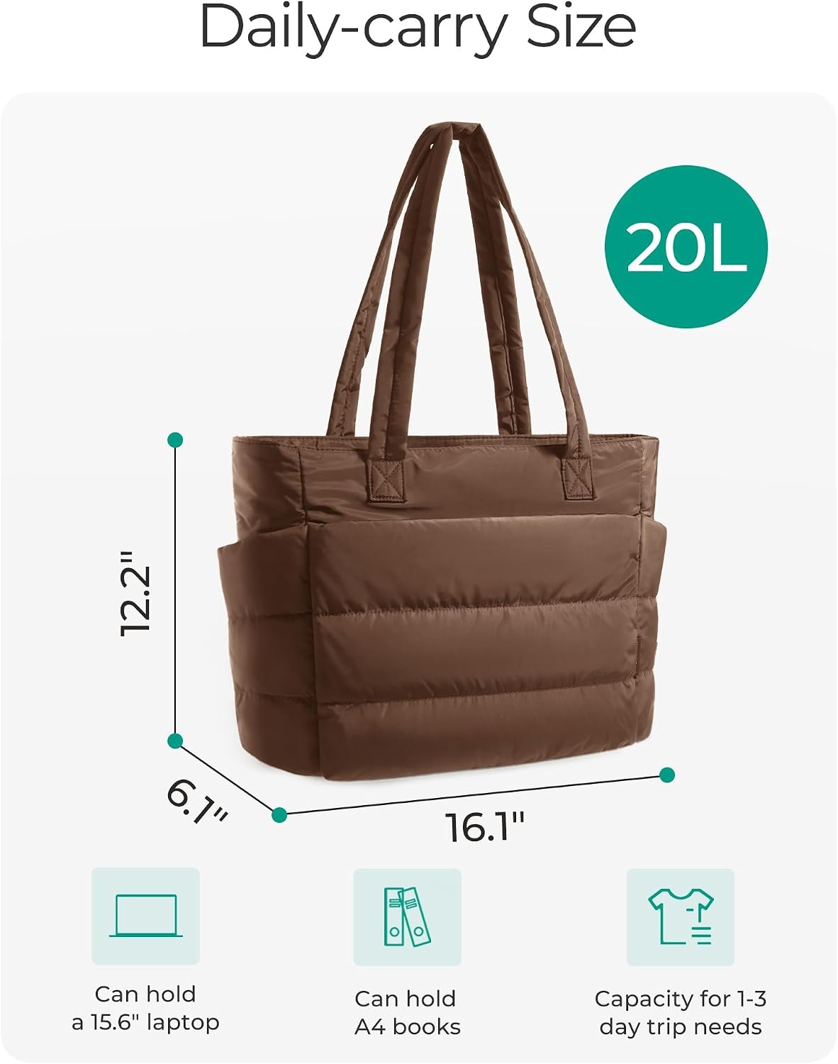 image:imageBAGSMART Puffy Tote Bag for Women Lightweight Work Tote HandbagCoffee