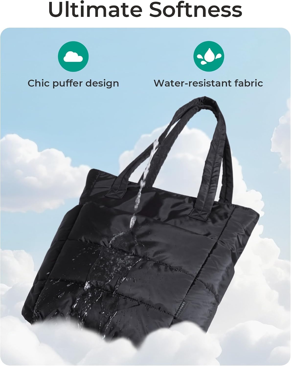 image:imageBAGSMART Puffy Tote Bag for Women Lightweight Work Tote HandbagDark Black