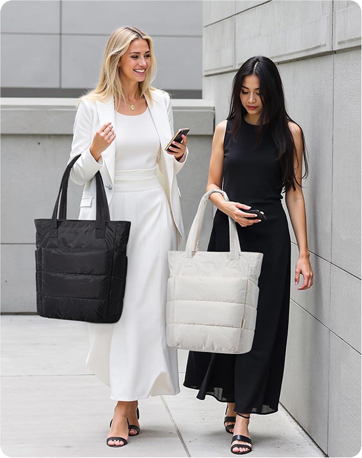 image:imageBAGSMART Puffy Tote Bag for Women Lightweight Work Tote HandbagDark Black