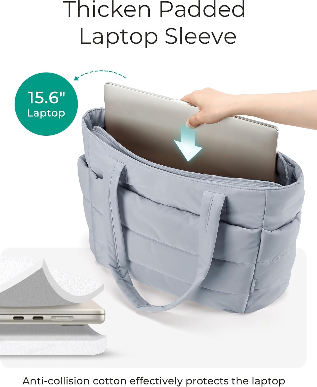 image:imageBAGSMART Puffy Tote Bag for Women Lightweight Work Tote HandbagDark Grey