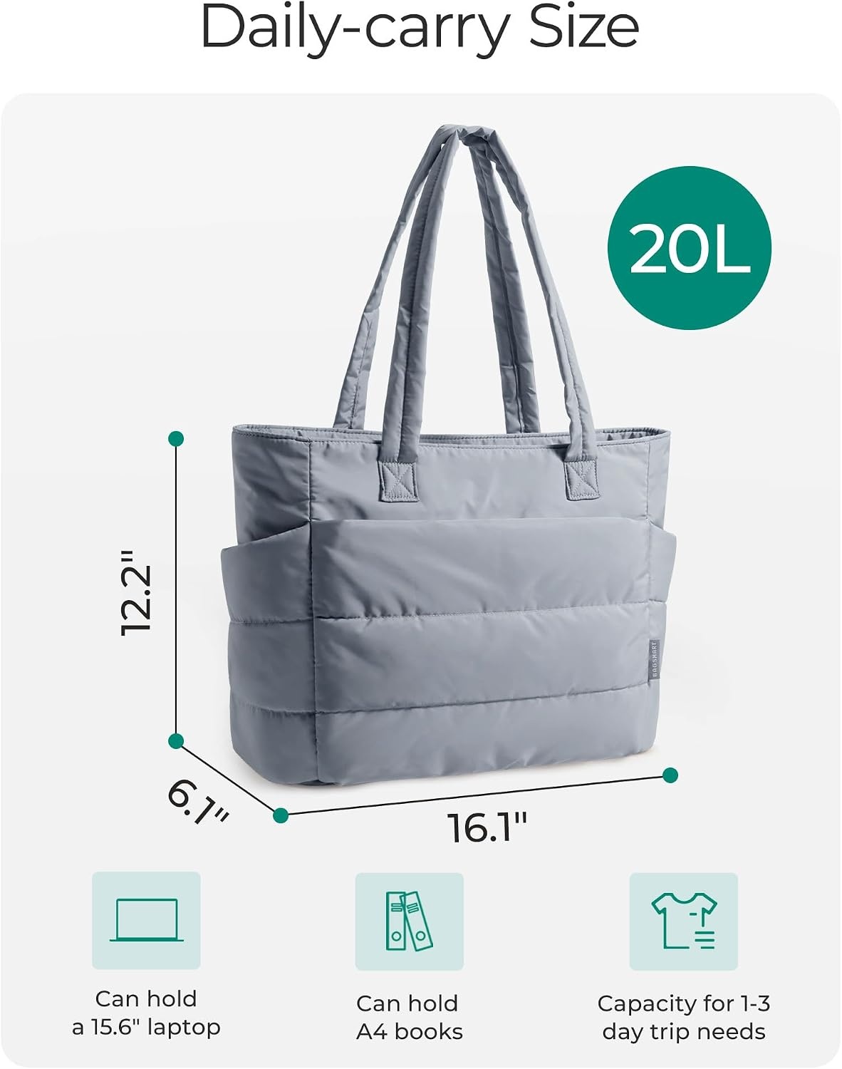 image:imageBAGSMART Puffy Tote Bag for Women Lightweight Work Tote HandbagDark Grey