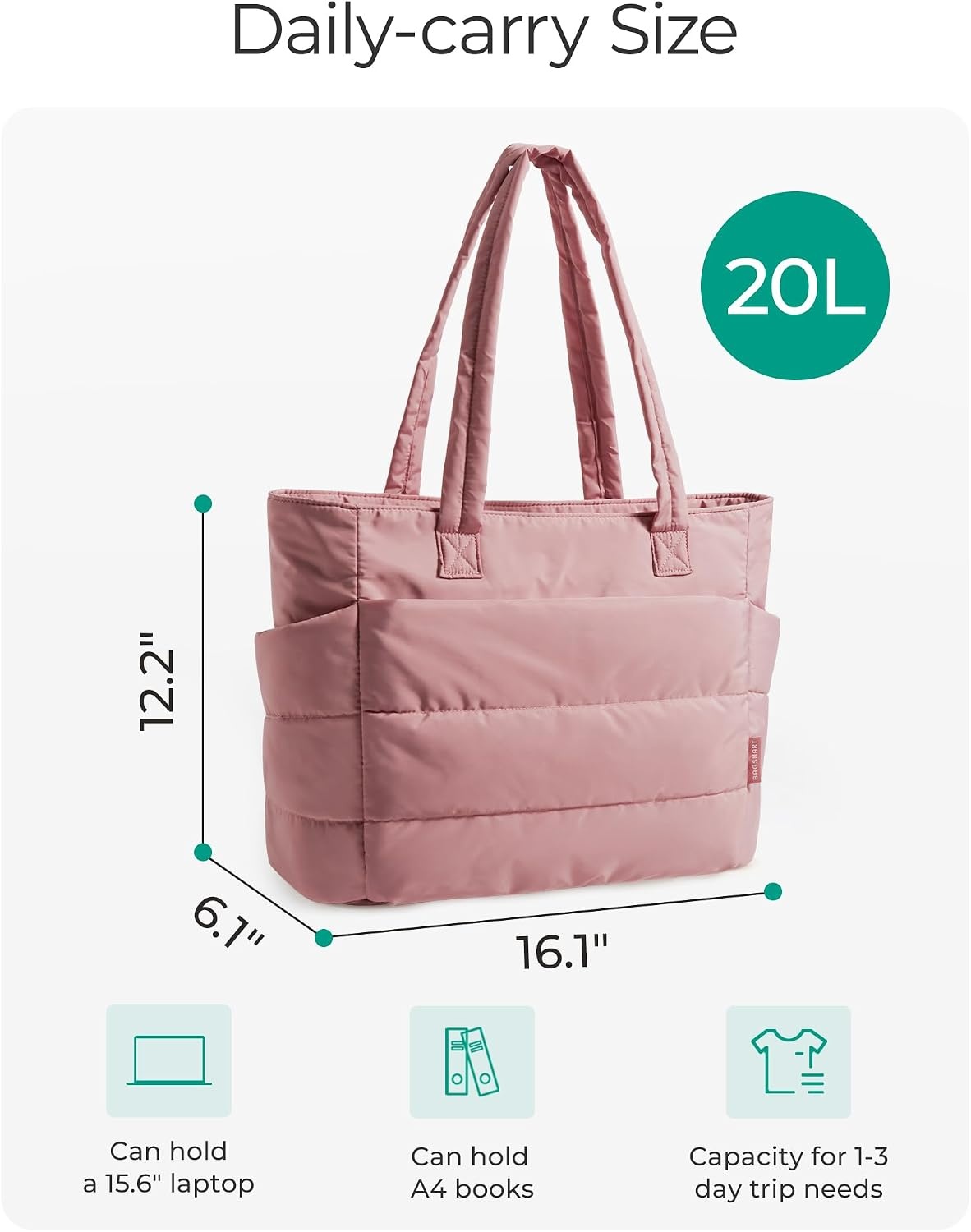 image:imageBAGSMART Puffy Tote Bag for Women Lightweight Work Tote HandbagDark Pink