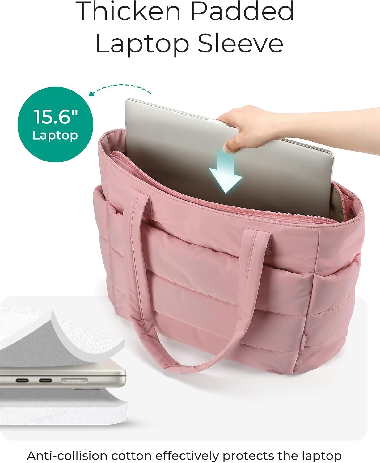 image:imageBAGSMART Puffy Tote Bag for Women Lightweight Work Tote HandbagDark Pink