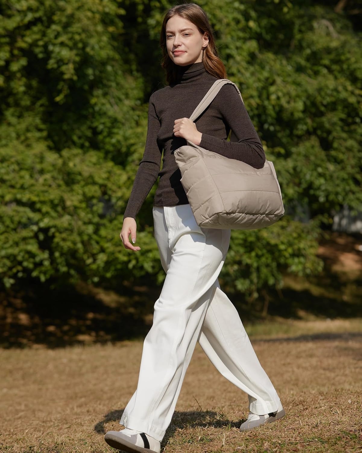 image:imageBAGSMART Puffy Tote Bag for Women Lightweight Work Tote HandbagGrayish Brown