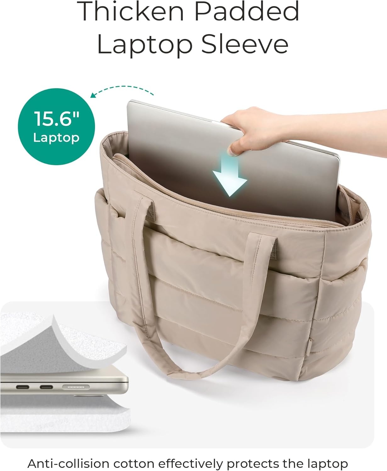 image:imageBAGSMART Puffy Tote Bag for Women Lightweight Work Tote HandbagGrayish Brown