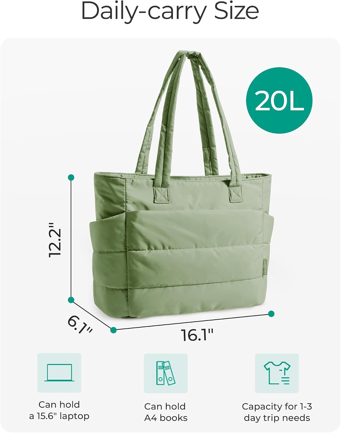 image:imageBAGSMART Puffy Tote Bag for Women Lightweight Work Tote HandbagGreen